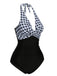 Black 1940s Halter Backless Plaids One-Piece Swimsuit