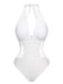 1930s Halter V-Neck Hollow One-Piece Swimsuit