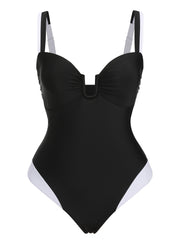 Black 1930s Spaghetti Strap One-Piece Swimsuit | Retro Stage