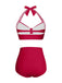 1940s Halter Pleated Solid Swimsuit
