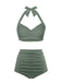 1940s Halter Pleated Solid Swimsuit