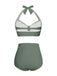 1940s Halter Pleated Solid Swimsuit