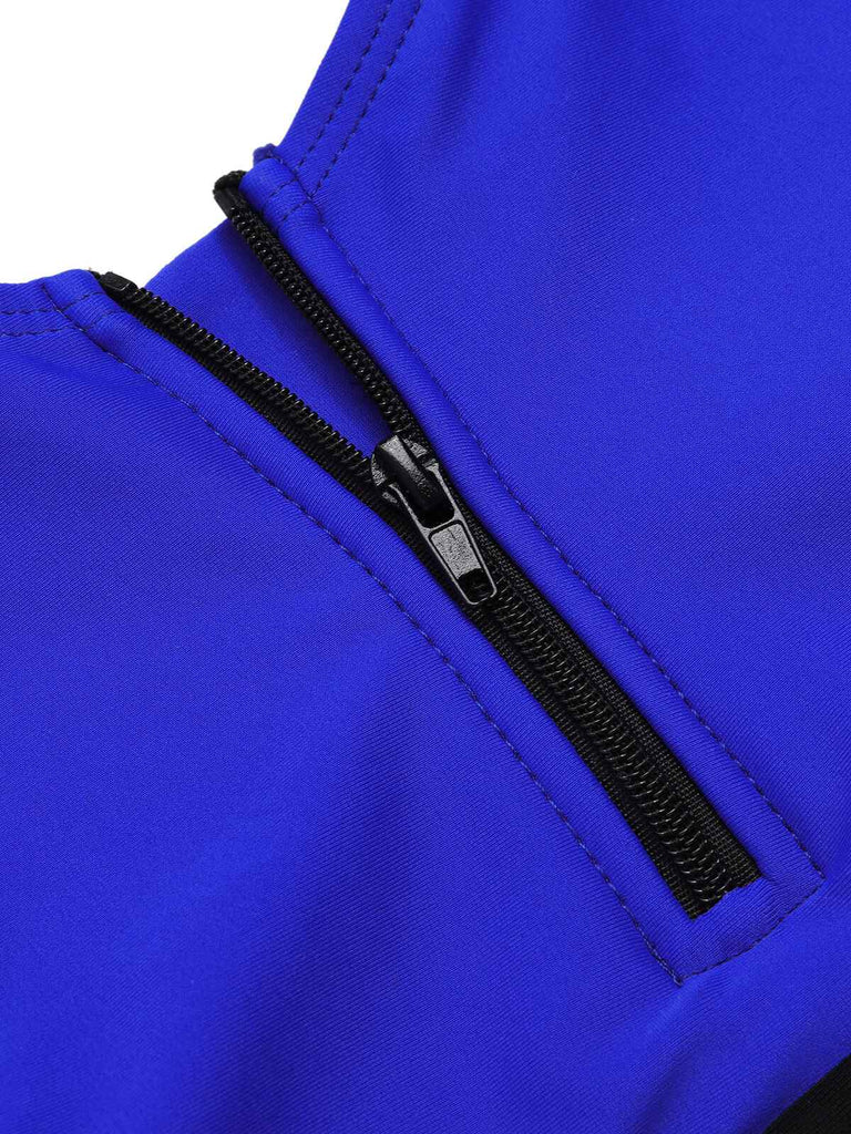 Blue Black White 1930s Color Block Swimsuit