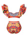 Red 1960s Ruffles Sleeves Flowers Swimsuit