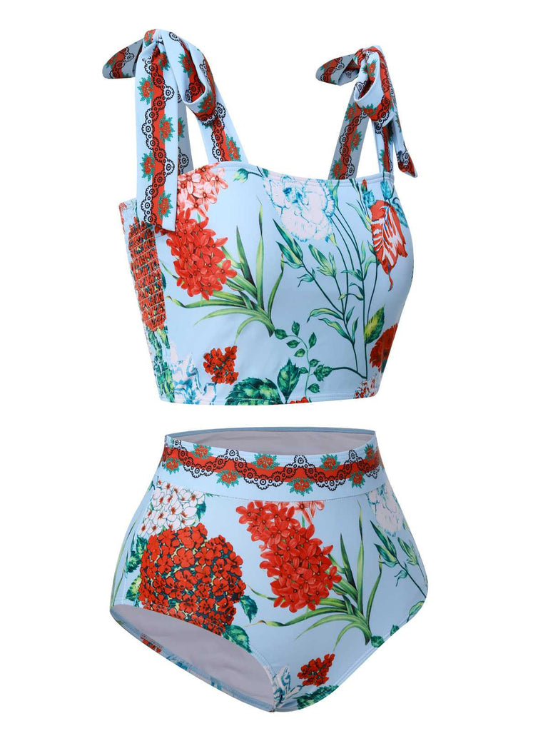 Multicolor 1960s Strap Floral Swimsuit