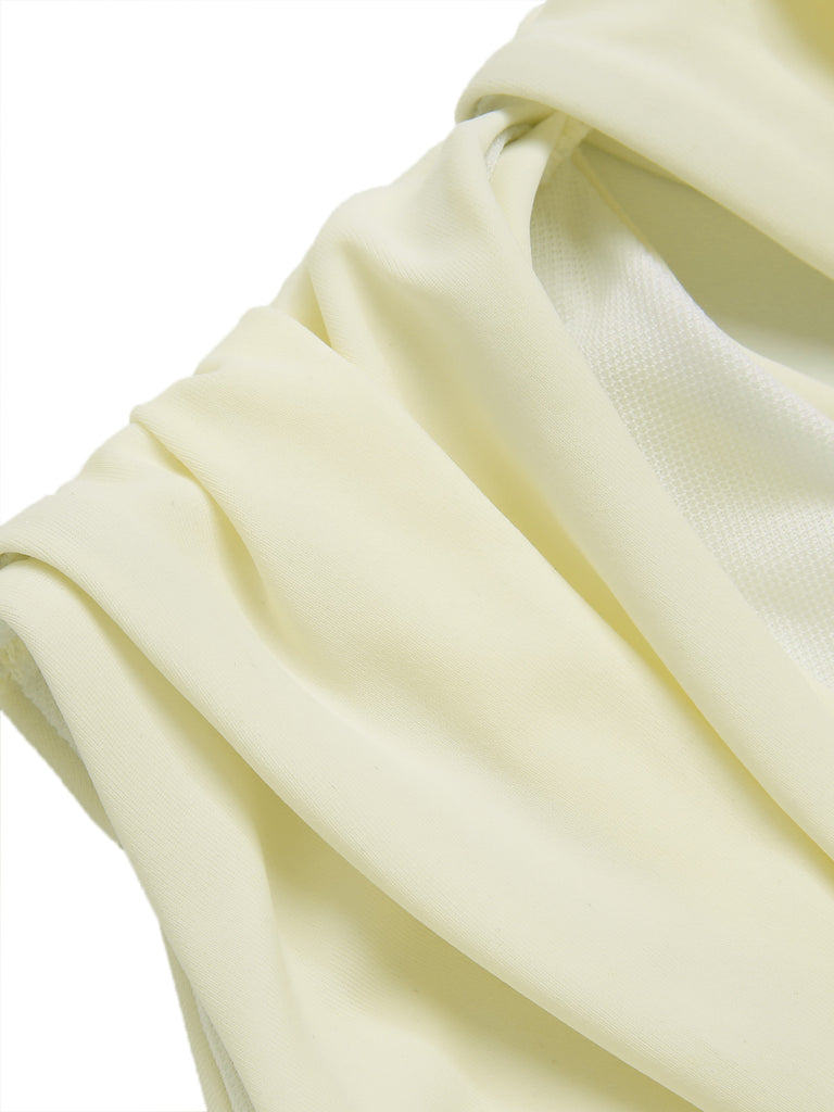 White 1930S 3D Flowers Hollow Bandeau Swimsuit