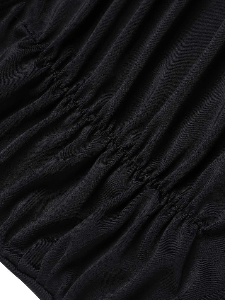 Black 1950s Strap Hollow One-Piece Swimsuit