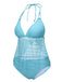 Light Blue 1930s Lace Hollow Halter Swimsuit
