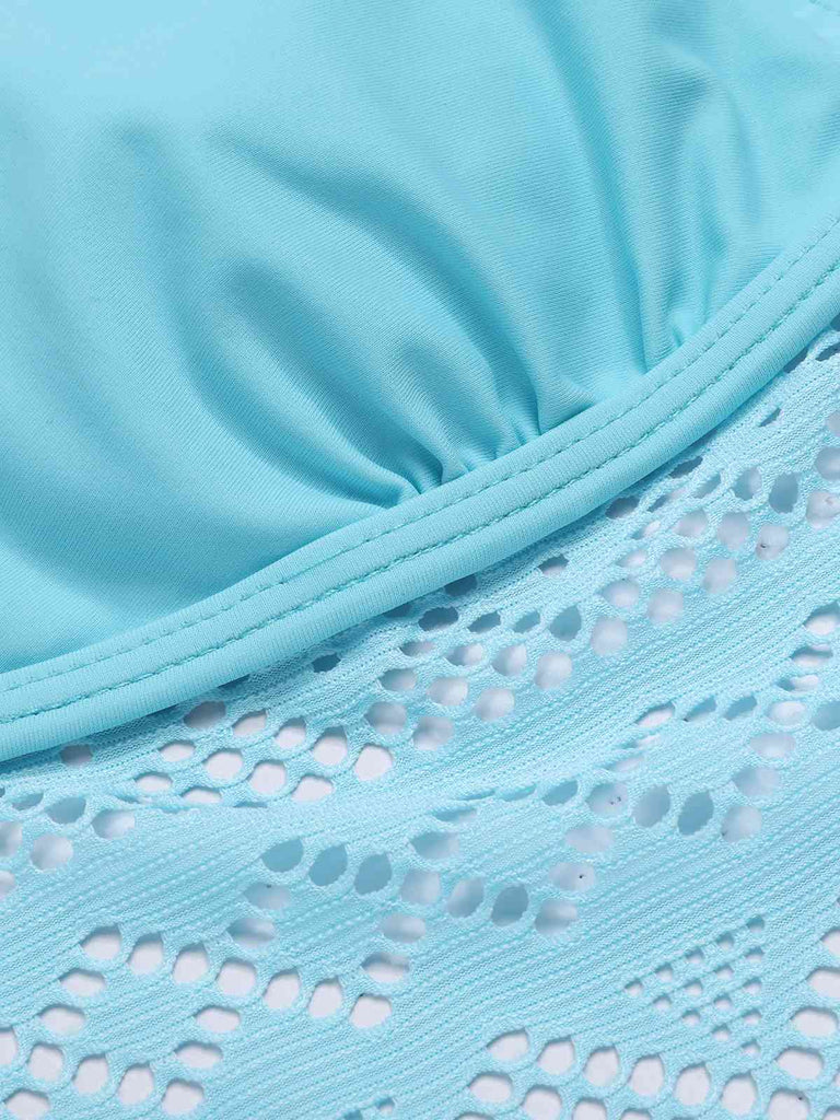 Light Blue 1930s Lace Hollow Halter Swimsuit