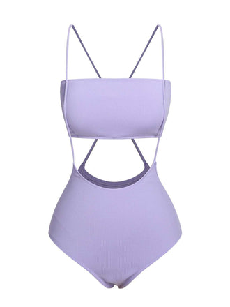 Purple 1950s Spaghetti Strap Bandeau Swimsuit