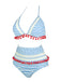 1970s Fur Ball Pendant Tassel Striped Swimsuit