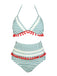 1970s Fur Ball Pendant Tassel Striped Swimsuit