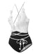 Black & White 1950s 3D Flowers Lace-Up Swimsuit