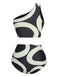 Black 1950s Geometric One-Shoulder Swimsuit