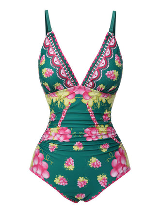 1950s Deep V Grape One-Piece Swimsuit