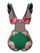 Green 1950s Retro-Flowers V-Neck Swimsuit