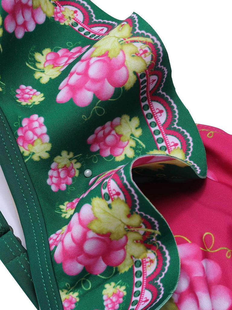 Green 1950s Retro-Flowers V-Neck Swimsuit