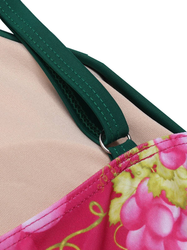 Green 1950s Retro-Flowers V-Neck Swimsuit