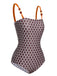 Brown 1930s Beads Straps Polka Dots Reversible Swimsuit