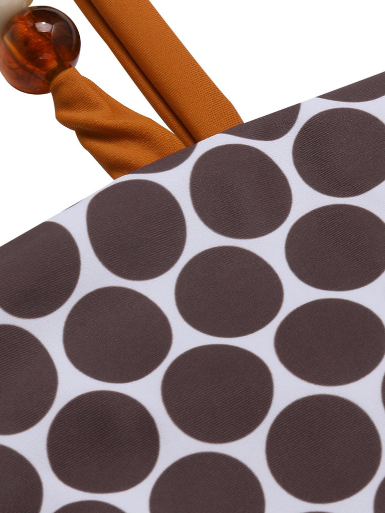 Brown 1930s Beads Straps Polka Dots Reversible Swimsuit