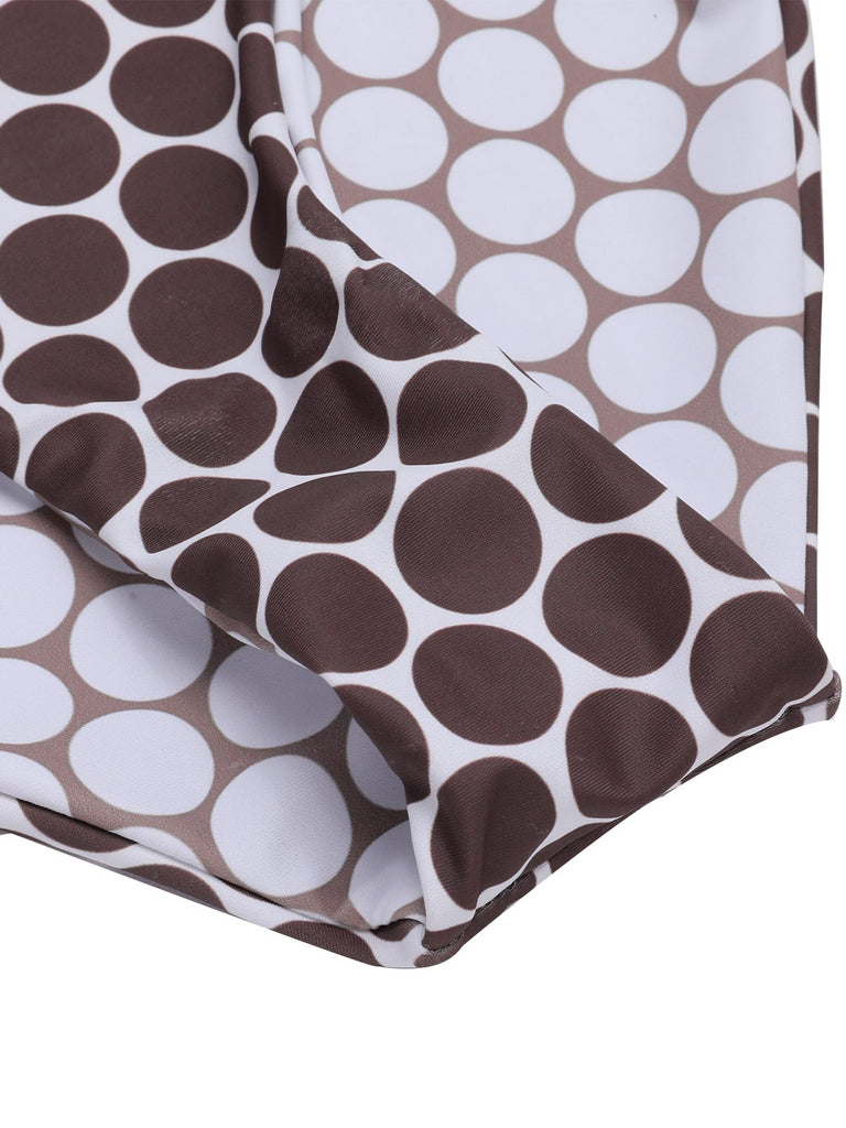Brown 1930s Beads Straps Polka Dots Reversible Swimsuit