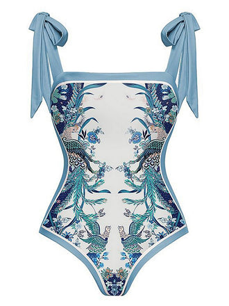 Blue 1930s Straps Reversible Swimsuit