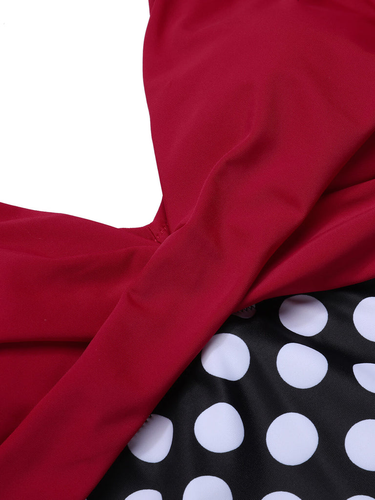 Red 1960s Polka Dot Patchwork Swimsuit