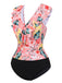 1930s Tropical Plants Ruffled V-Neck Tankini Set