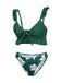 Green 1960s Strap Floral Ruffles Swimsuit