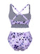 Purple 1930s Floral Irregular Shoulder Straps Swimsuit