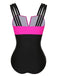 Black & Rose Red 1960s Color Block Swimsuit