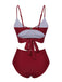 Wine Red 1930s Solid Wrinkle Swimsuit