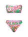 Green 1970s Hippie Print Bandeau Bikini