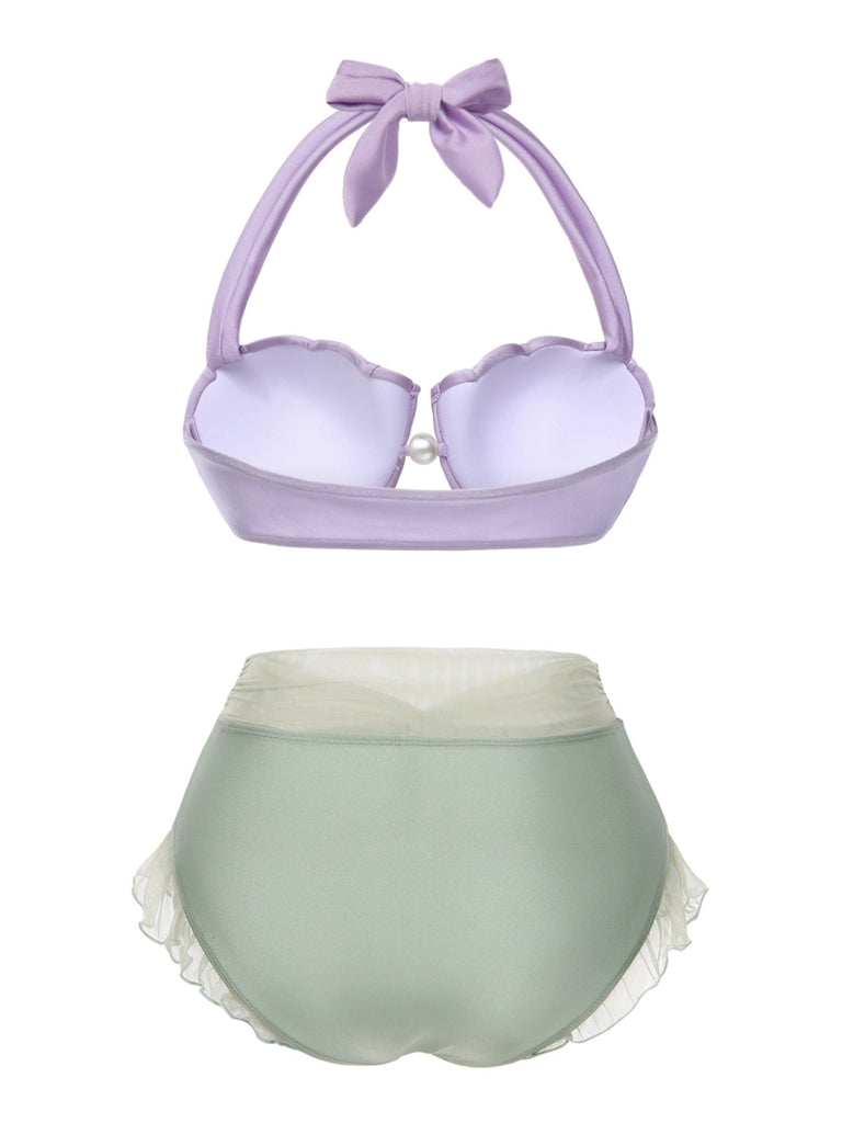 Lavender 1970s Mermaid Shell Halter Bikini Set