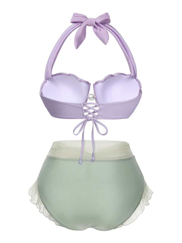 Lavender 1970s Mermaid Shell Halter Bikini Set