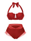 [Pre-Sale] Red 1970s Solid Shell Halter Bikini Set