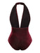 [Pre-Sale] Wine Red 1970s Velvet Deep V-Neck Swimsuit