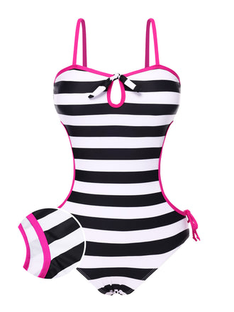[US Warehouse] 1960s Barbie Striped Hollow Bow Swimsuit