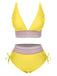 1970s V-Neck Patchwork High-Waist Bikini