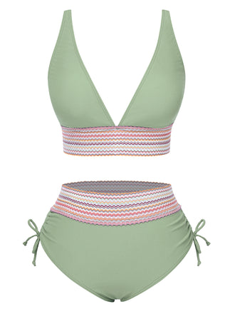 1970s V-Neck Patchwork High-Waist Bikini