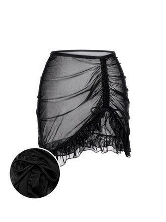 [US Warehouse] Black 1970s Double-Layered Ruffled Cover-Up