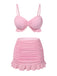Pink 1950s Spaghetti Strap Ruffle Solid Swimsuit