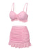Pink 1950s Spaghetti Strap Ruffle Solid Swimsuit