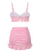 Pink 1950s Spaghetti Strap Ruffle Solid Swimsuit
