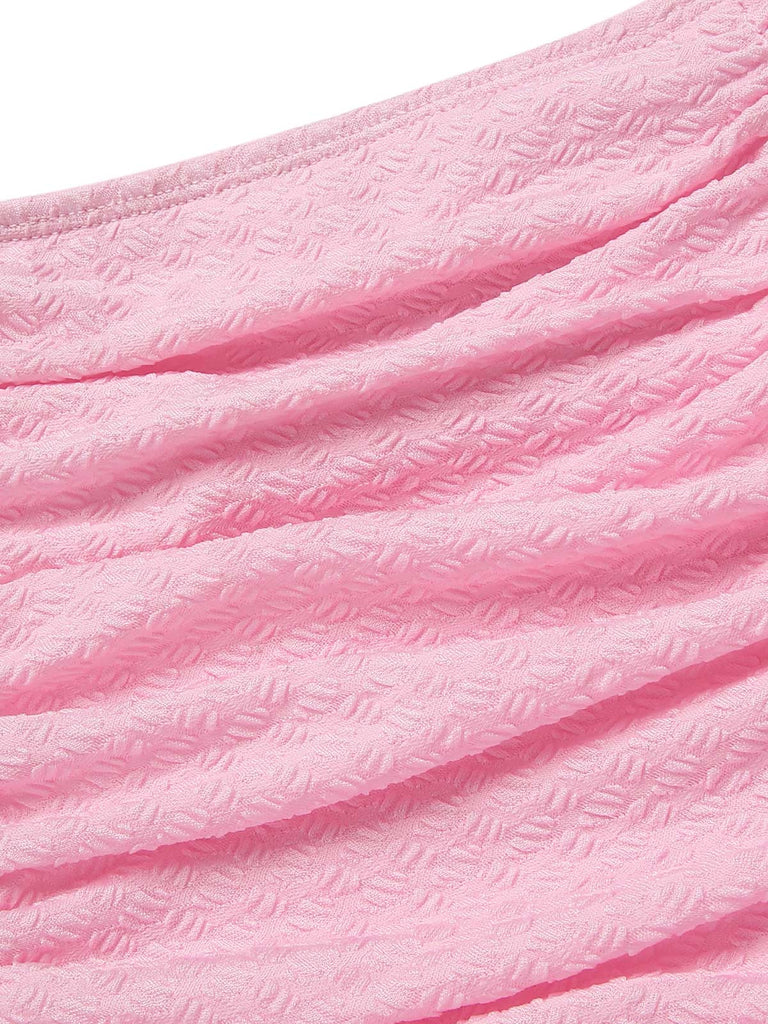 Pink 1950s Spaghetti Strap Ruffle Solid Swimsuit
