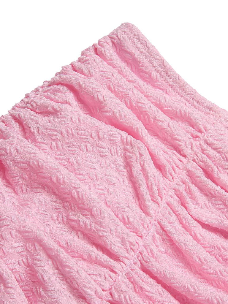 Pink 1950s Spaghetti Strap Ruffle Solid Swimsuit
