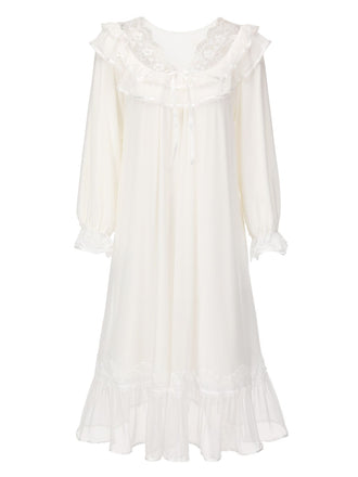 White 1940s Mesh Patchwork Sleepwear