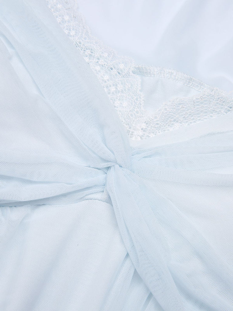 2PCS Light Blue 1940s Knot Lace Sleepwear