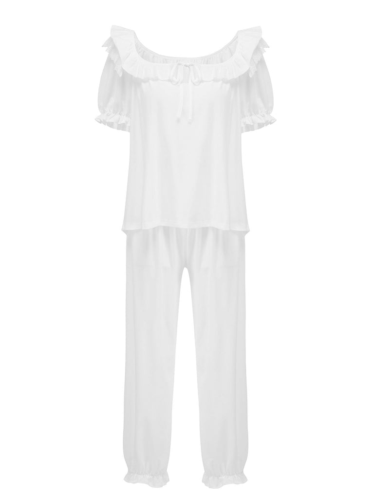 White Modal Puff Sleeve Bib Pajama Set
