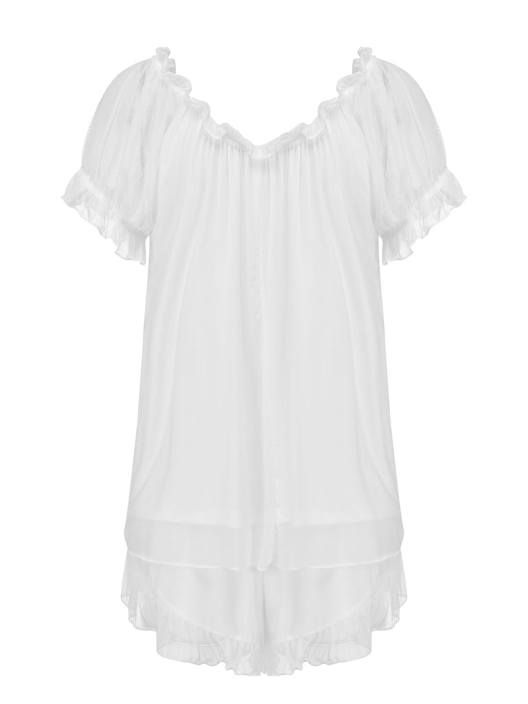 White 1950s Sweetheart Collar Short Pajamas